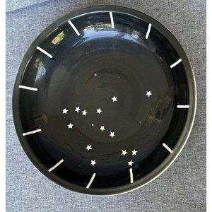 Hughes Pottery Bowl Black White Stars Studio Handcrafted Large Display
